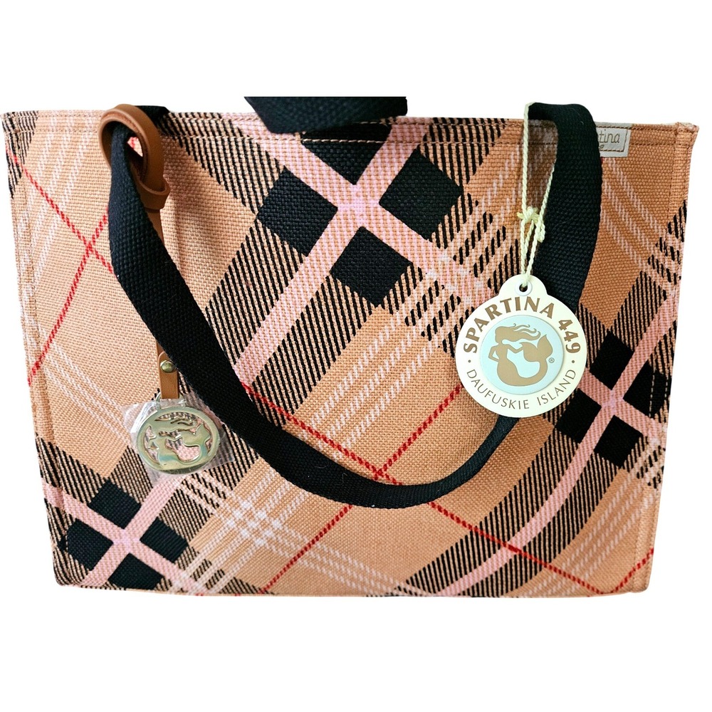 Spartina 449 Tote Women L‎ Pink Telfair Market Tote Plaid Bag Charm 822744